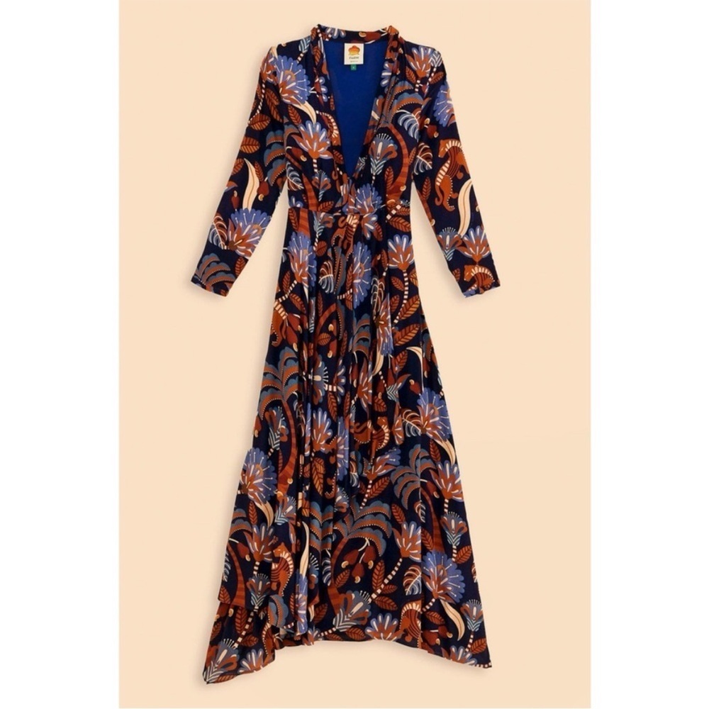 NWT Farm Rio Blue Nature Beauty Long Sleeve Maxi Dress - Picture 4 of 9